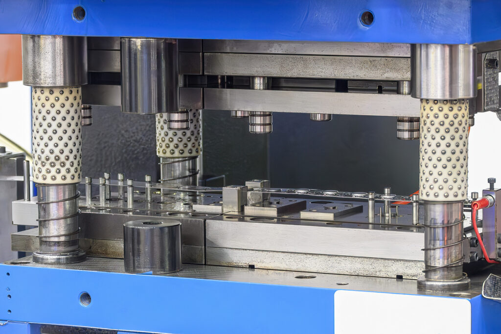 A closeup of stamped metal products