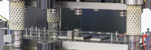 A closeup of stamped metal products